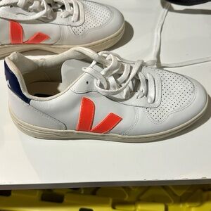 VEJA white and neon pink sneakers